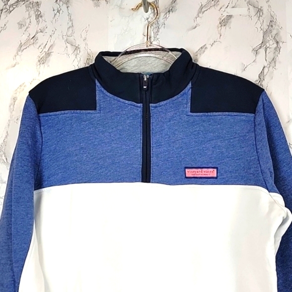 Vineyard Vines Saltwater The Shep Shirt Pullover Navy&Heather Blue White Sz M - Picture 2 of 12